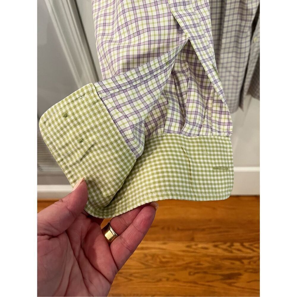 Orvis Charles F Orvis Cotton Reverse Cuff Green & Purple Plaid Button Down Shirt - Picture 7 of 10